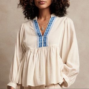 Banana Republic cream embroidered boho blouse